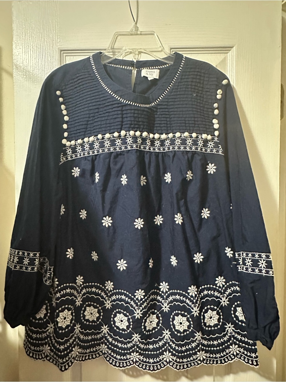Navy Blue and White Crown & Ivy Blouse